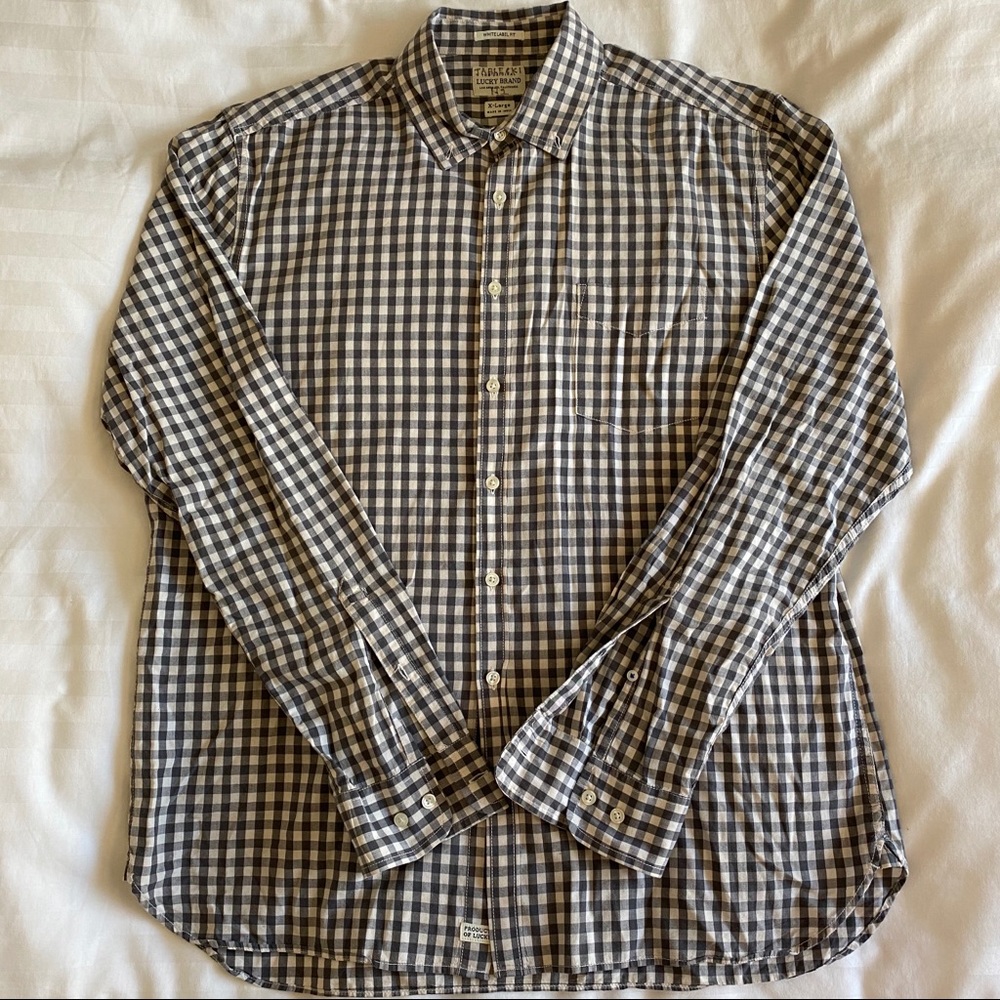 Lucky Brand Gray Gingham Button Down